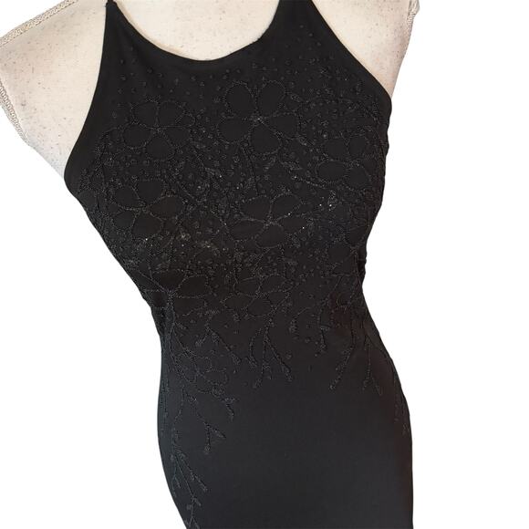Vintage Roberta Size S Beaded Maxi Dress Formal Evening Prom Strappy Black - Picture 3 of 5